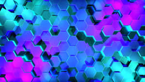 藍紫漸變發光六邊形的抽象數位圖案