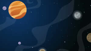 風格化的行星和衛星在繁星點點的深藍色太空中漂浮。