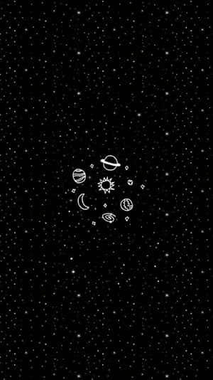以白色線條在滿天星斗的黑色天空上繪製的天體。