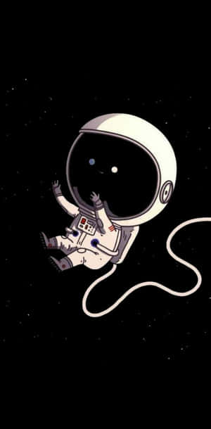 一個卡通太空人在太空中漂浮，周圍有星星和一條繫繩。