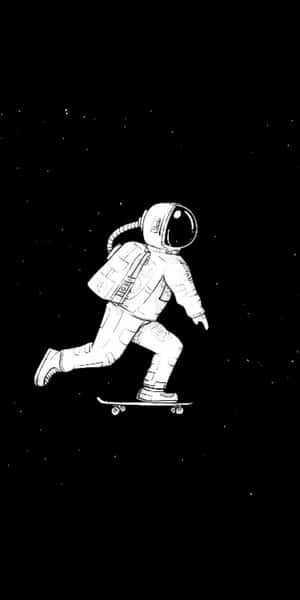 太空人在外太空星群中踩滑板。