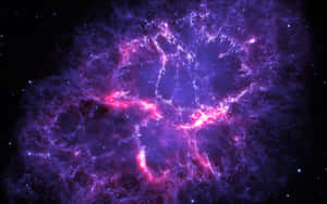 在深空中發光的充滿活力的紫色和粉紅色宇宙星雲，散佈著星星。