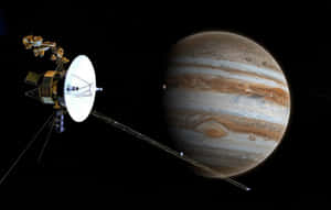 太空船飛近木星，其標誌性的條紋大氣層清晰可見。