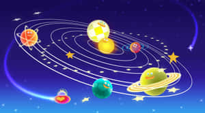 異想天開的卡通行星帶有臉孔，在充滿活力的太陽系中繞著恆星運行。