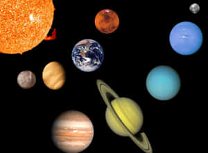 太陽系，太陽和行星漂浮在太空中