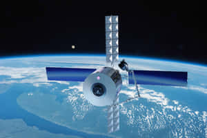地球上方軌道上的衛星，背景有月球 — 太空 壁紙