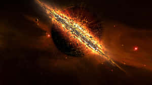 行星在熾熱的宇宙碎片中爆炸，伴隨著發光的星雲和遙遠的恆星