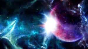 充滿活力的宇宙星雲，有發光的星星和旋轉的氣體雲。