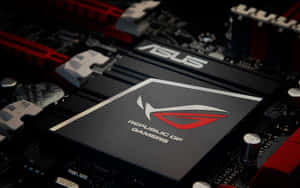 ASUS ROG 遊戲主機板，帶有紅色和黑色組件及電路。