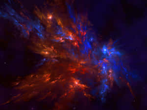在深空中帶有發光星星的火紅和電光藍色宇宙星雲。
