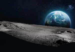 地球在星空下從月球般表面升起