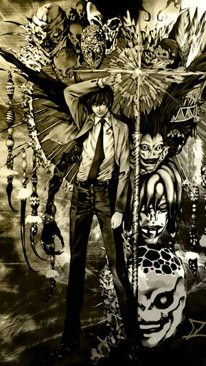 身穿西裝的年輕男子被手持帶刺雨傘的惡魔生物包圍。