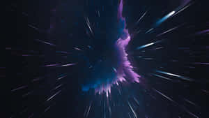 紫色和藍色的宇宙爆炸在太空旅行期間劃過星場。