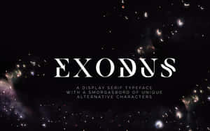 粗體白色襯線文字 Exodus 在帶有發光粒子的黑暗宇宙星雲背景上。