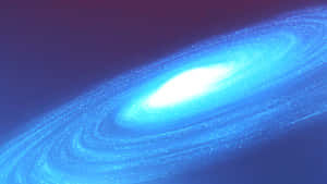 一個發光的藍色螺旋星系，在深紫色太空中帶有旋轉的星跡。 — 美學 壁紙