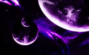 紫色星雲和行星漂浮在星光閃爍的宇宙虛空中。 — 淺紫色動態圖片 壁紙
