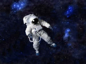 太空人在太空中漂流，背景有藍色星雲和星星