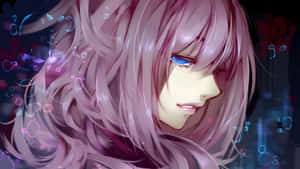 粉紅色頭髮和藍色眼睛的動漫女孩被發光的泡泡包圍。 — 淺紫色動態圖片 壁紙