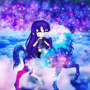 Q版女孩騎著銀河獨角獸穿越星雲。 — Gacha life GIF 壁紙