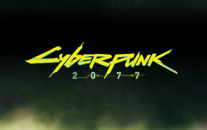 螢光黃色 Cyberpunk 2077 標誌在黑暗煙霧背景上發出綠色光芒。