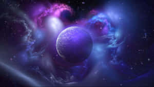 被發光的宇宙雲和星星包圍的紫色行星