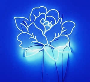 霓虹花朵藝術在藍色牆壁上發光 — 霓虹藍色美學 壁紙