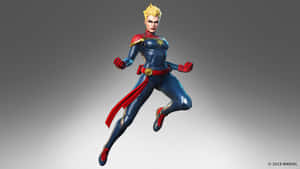 Marvel 隊長身穿超級英雄戰衣，在灰色背景前動感飛翔。