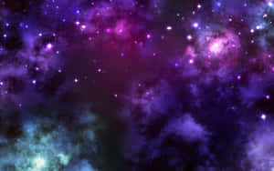 在黑暗太空中帶有閃爍星星的紫色、粉紅色和藍綠色星雲 — 淺紫色動態圖片 壁紙