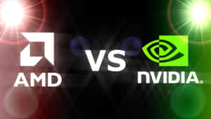 AMD 與 NVIDIA 標誌比較，帶有紅色和綠色鏡頭光暈。