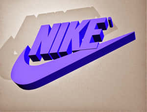 紫色Nike標誌連同swoosh在紋理米色背景上。
