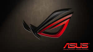 ASUS ROG 遊戲標誌，紅黑色設計，深色紋理背景。