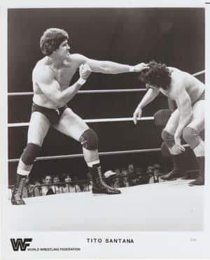 摔角手 Tito Santana 在摔角擂台上拳擊對手。 — 黑白 壁紙