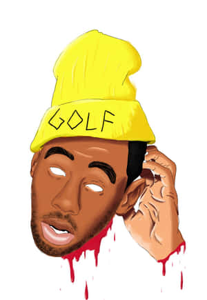戴黃色冷帽、上有「GOLF」字樣的男子，頸部滴血，觸摸耳朵。 — iPad Air 11 壁紙