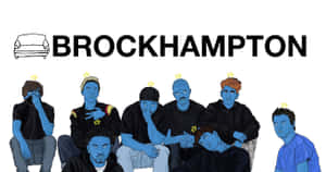 以藍色皮膚和黃色星星繪製的Brockhampton樂隊成員插圖。 — 音樂美學 壁紙
