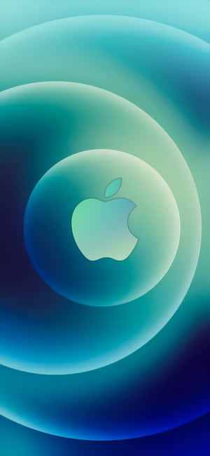 Apple 標誌在浮動的半透明球體內，背景為藍色青綠色漸變。