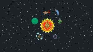一個卡通太陽系，有太陽和行星在太空中運行。