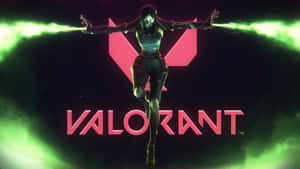 Valorant 特工躍起，帶有綠色能量光束和粉紅色標誌