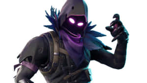 遊戲角色，眼睛發光，身穿暗色盔甲，手持武器。 — Fortnite 造型 壁紙