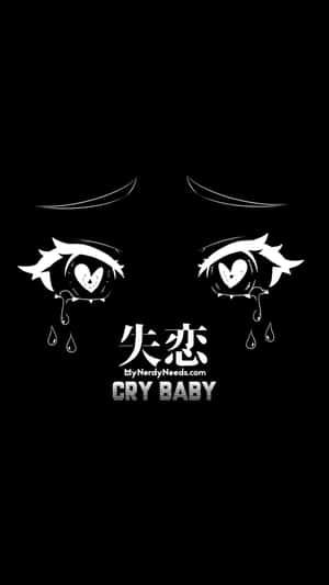 動漫眼睛帶有心形瞳孔流淚，黑色背景上寫有「失戀」和「CRY BABY」文字。