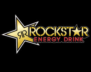 Rockstar Energy Drink標誌，金色星星和紅色文字，黑色背景。