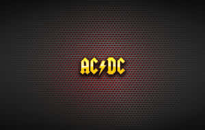 ACDC樂隊標誌，黃色，閃電，紋理金屬背景