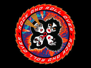 Kiss 樂隊標誌，四個面孔和宇宙火焰在紅色圓圈中。