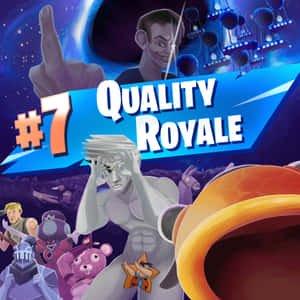 遊戲海報，帶有卡通角色和宇宙背景，文字為 Quality Royale。 — 藝術 壁紙