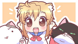 有貓耳朵的動漫女孩和兩隻貓咪開心微笑。 — 美少女戰士 壁紙