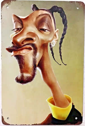 Snoop Dogg的卡通漫畫，在生鏽的金屬標誌上，帶有黃色領子。