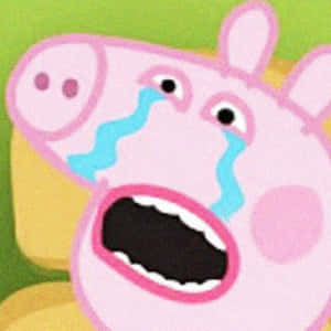 Peppa Pig 卡通角色哭泣，流著藍色眼淚，嘴巴張開。 — 搞笑 壁紙