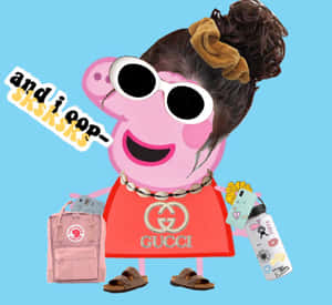 Peppa Pig 穿著奢華時尚，戴著太陽眼鏡和配飾。 — 卡通 壁紙