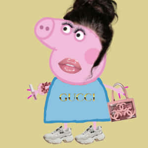 Peppa Pig 身穿奢侈時裝，搭配 Gucci 襯衫和 Chanel 手袋。