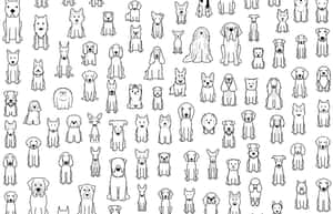 各種犬種的黑白線條圖案。
