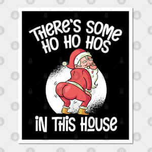 卡通聖誕老人蹲著，文字「There's some ho ho hos in this house」。